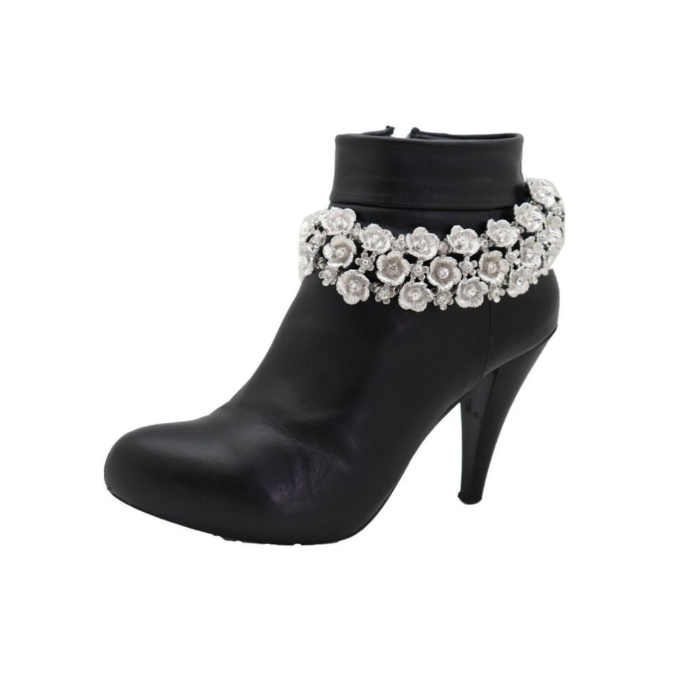 Women Silver Metal Chain Boot Bracelet Anklet Shoe Flowers Charm Holidays Luxury